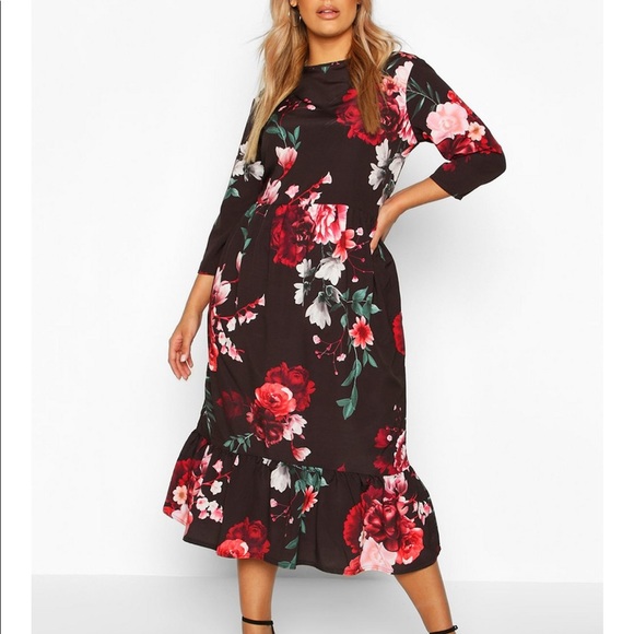 Boohoo Plus Dresses & Skirts - Boohoo Floral Ruffle Midi Dress